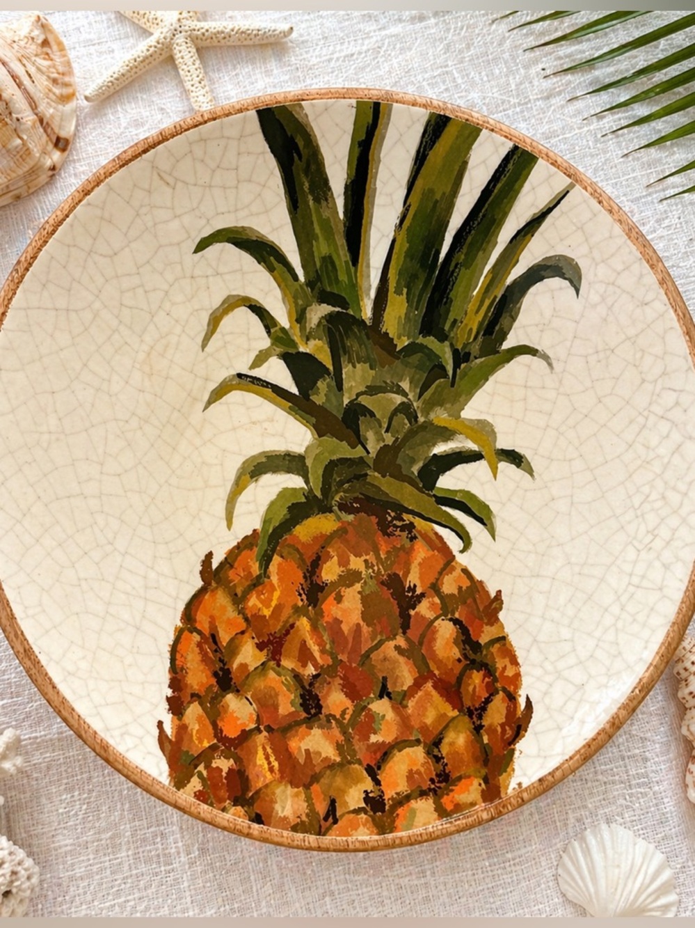 Pineapple Monkey Pod Wood Bowl 12" Handmade Tiki Vintage Style